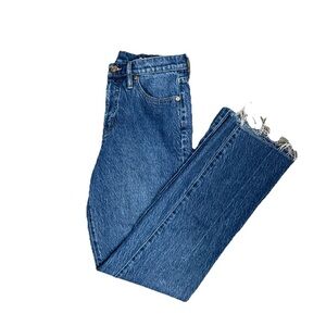 J Crew Full Length Demi Boot High Rise Jeans Medium Wash Blue Denim 28 Tall Raw